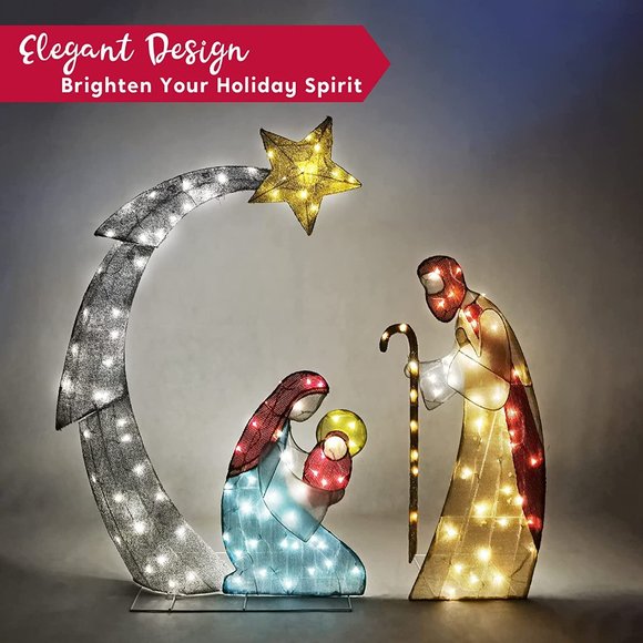 5 Ft Christmas Nativity Scene | Yard Light w 140 Pre-lit LED Warm Lights Outdoor - Picture 4 of 5